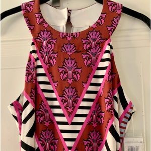 New wTags Fushia, Black, White Print Cocktail Dress. Racerback Size 4